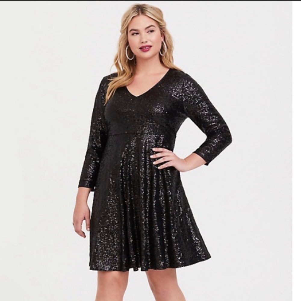 Torrid Black Sequined Skater Dress, Size L 12 (Torrid Size 0) NWT